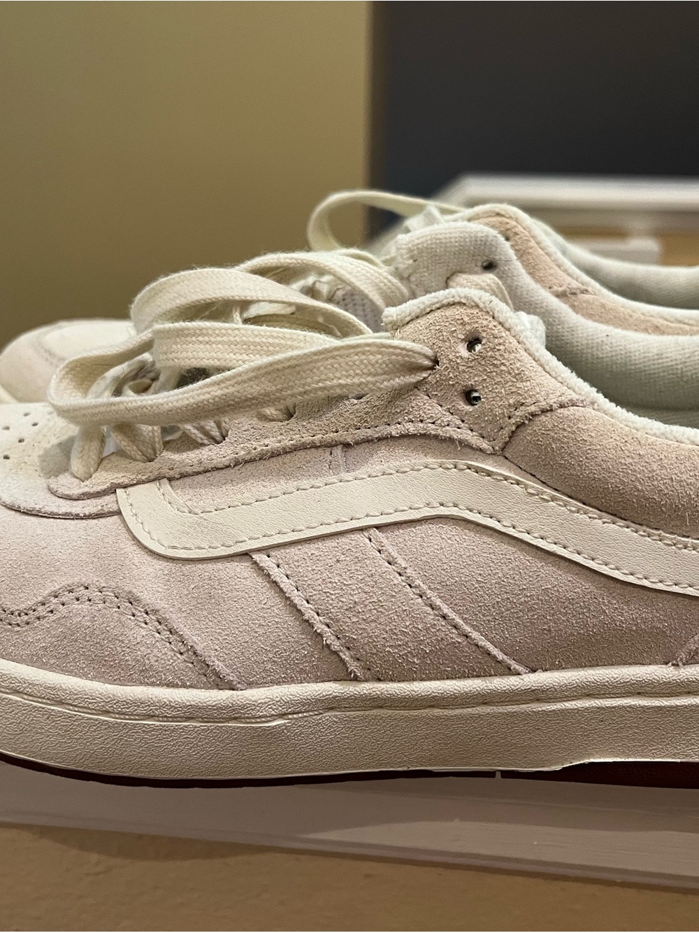 Vans Low-Top Suede Sneakers in Light Beige with Black Heel Patch